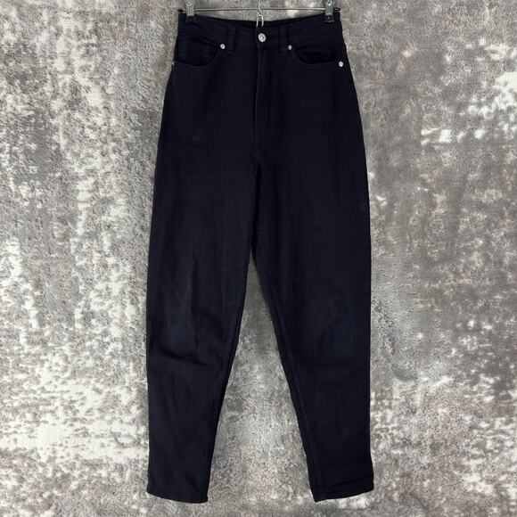 H&M Size 4 Denim Barrel Leg Jeans Black Button Zip Pants Casual - Picture 1 of 13